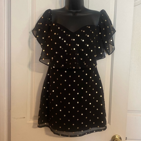 LOVERS + FRIENDS” Lush Polka Dot Off the Shoulder Mini Dress - Picture 6 of 14